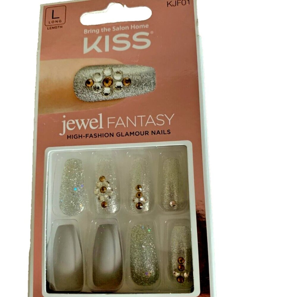 KISS Nails 30 Jewel Fantasy Long Length Bling Silver 69112KJF01 Gorgeous BNIB